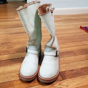 Frye engineer boots, white crackle
